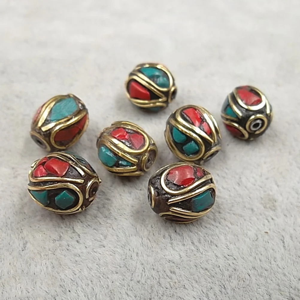 10pcs Nepal Handmade Handmade Handmade Spacer Beads Copper Spacer Beads Hole Beads for Jewelry Making (496-Y10267)