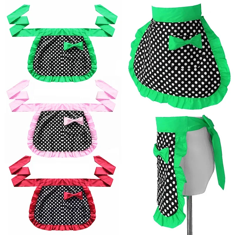 Apron Housekeeping Half-length Tools Polka Princess Dots Women Bowknot For Cooking Restaurant Cleaning Work Aprons Cute Lace-up