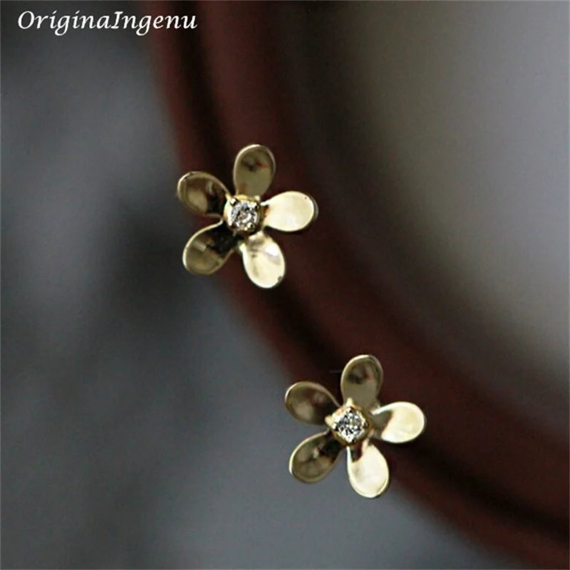 

9K Solid Gold Flower Earrings Dainty Zircon Women Earrings 9k Gold Jewelry Tarnish Resistan Fine Jewelry Minimalist Earrings