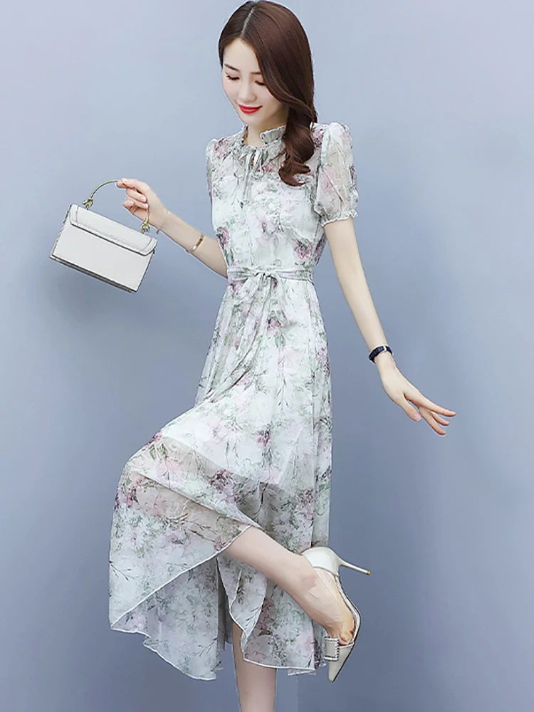 Summer Floral Chiffon Casual Holiday Beach abito lungo donna elegante Bodycon Party Night Dress 2024 Fashion Chic Prom Midi Dress