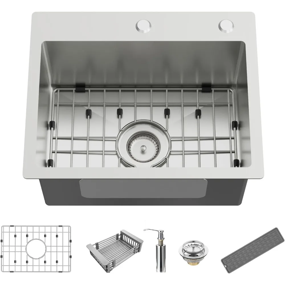 

Кухонная и барная раковина, 20x16-дюймовая нержавеющая сталь, современная кухонная и барная раковина с одной чашей, комбинированная решетка из нержавеющей стали, кремний