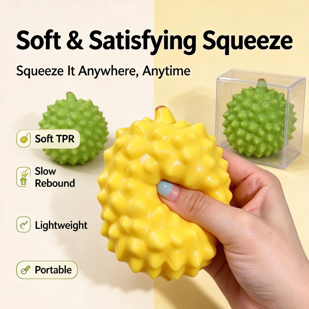 Funny Shapeable Durian Building Block Pinch Toy Soft Simulation Fruit Stress Relief Hand Toys Best Present for Friends Kids Halloween Christmas Party Favors Stocking Stuffers