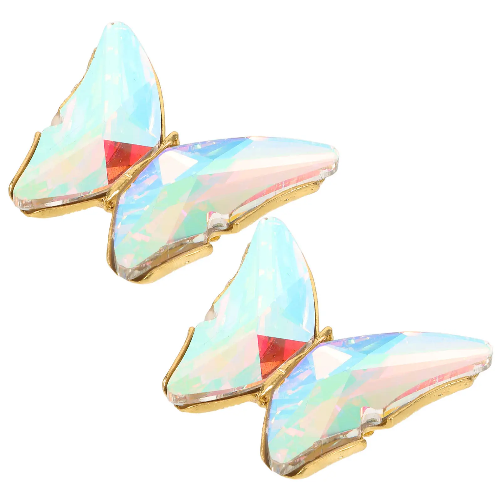 1Pair Removable Crystal Butterfly Shoe Clips Gold Plated Ab Color Rhinestone Shoe Embellishments for Women Wedding Shoes DIY