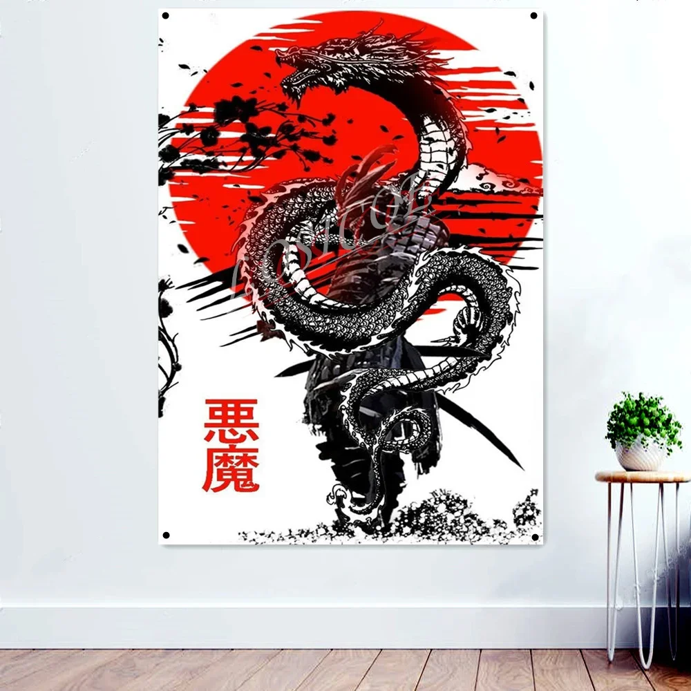 Demon Ukiyo-e Tattoo Art Picture Banners Wall Hanging Flag Mural Vintage Posters and Prints Wall Decor Tapestry Canvas Painting