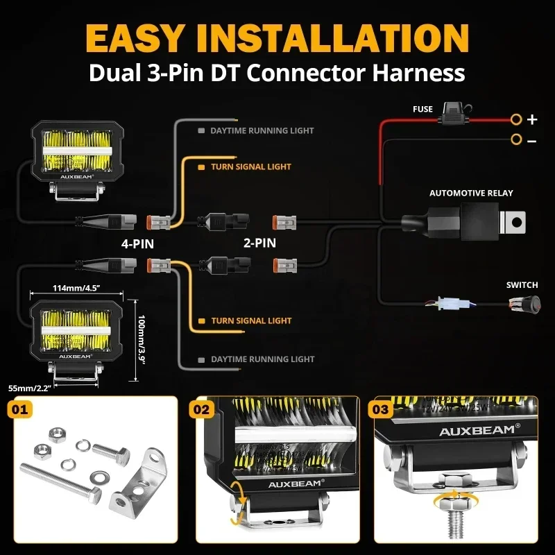 4.5 Inch 120W LED Work Light Pods with Dual Color DRL for Truck Pickup Offroad