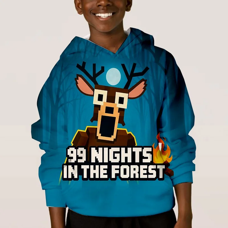 Unisex 99 Nights in The Forest Sweatshirt Cartoon 3D Game Casual Clothing Boys Girls DIY Loose Hoodie Autumn Winter O-Neck Tops