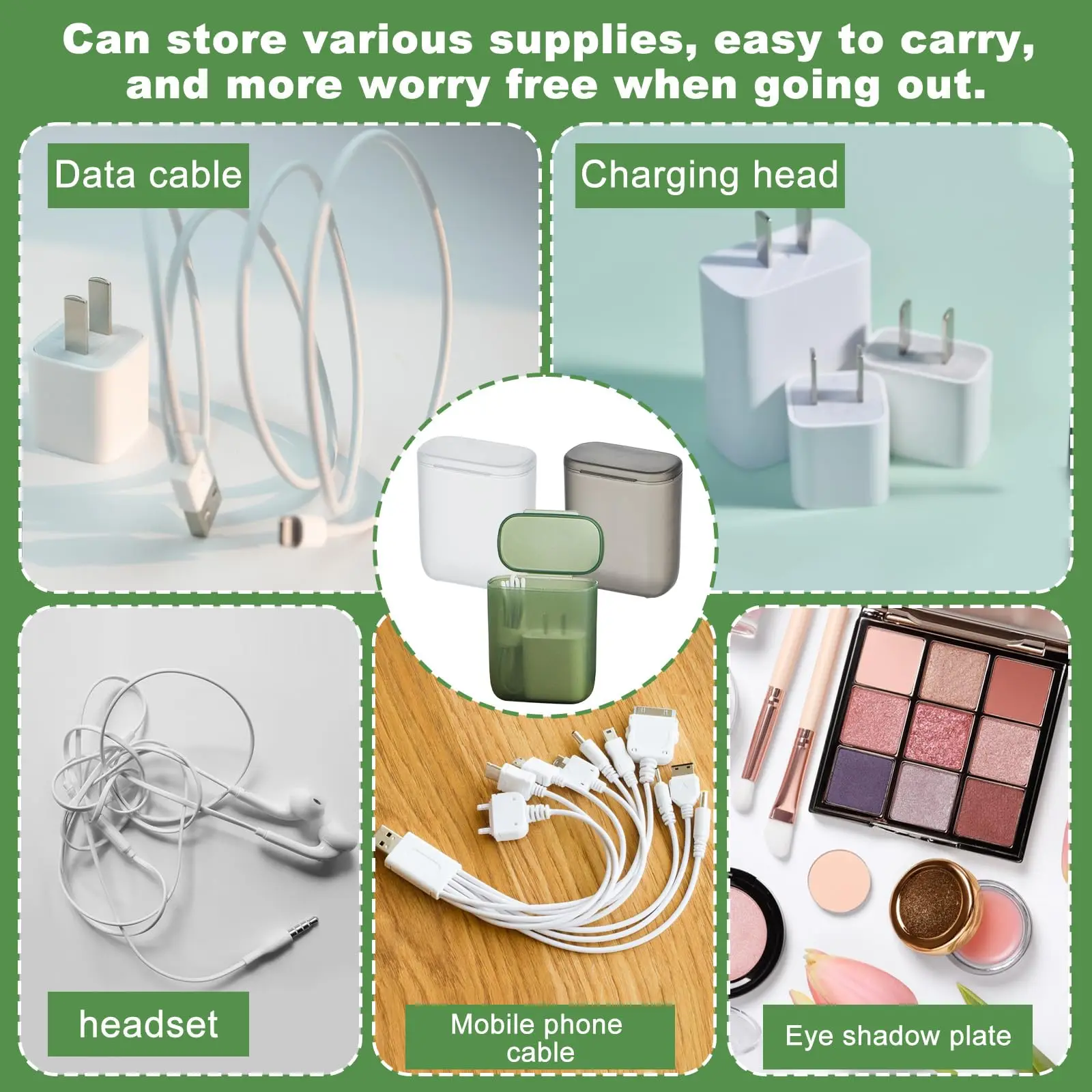 Portable Travel Data Cable Storage Box Charge Cable Phone Charger Organizer,Charging Head Case