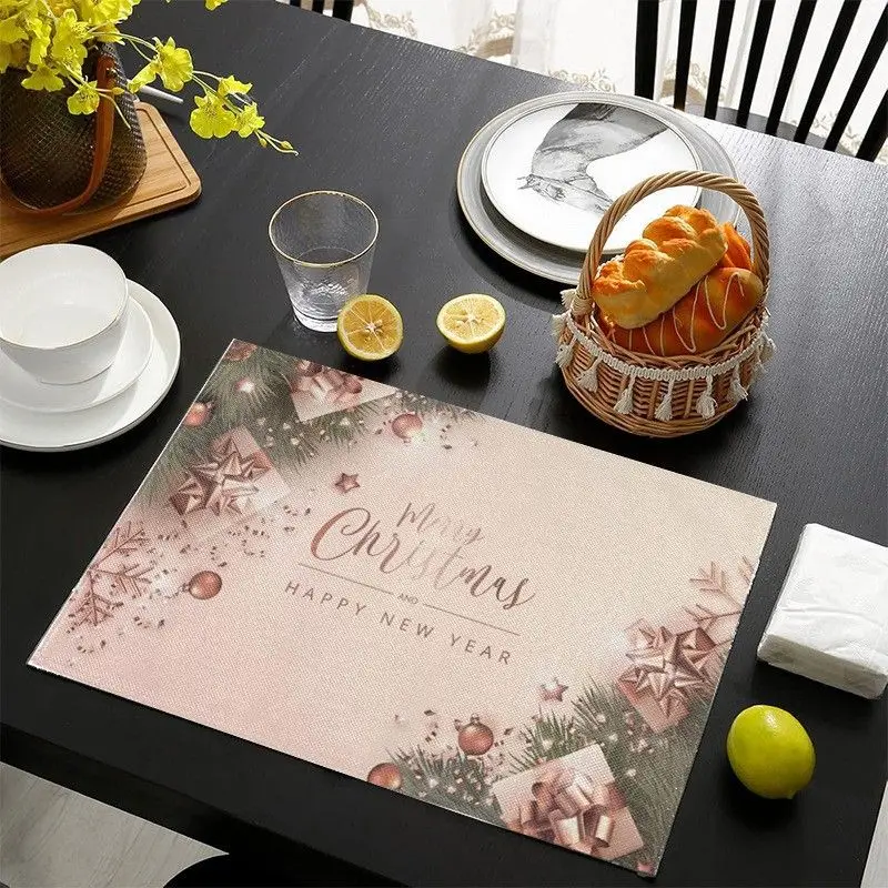 VIKAMA Light Pink Luxury Christmas Meal Mat Waterproof and Insulated Table Mat Holiday Party Home Restaurant Table Decor Mat