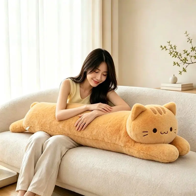 Soft Plush Butter Long Cat Toy Large Sleeping Throw Pillow Stuffed Animal Leg Support Cushion Home Decor Birthday Gift