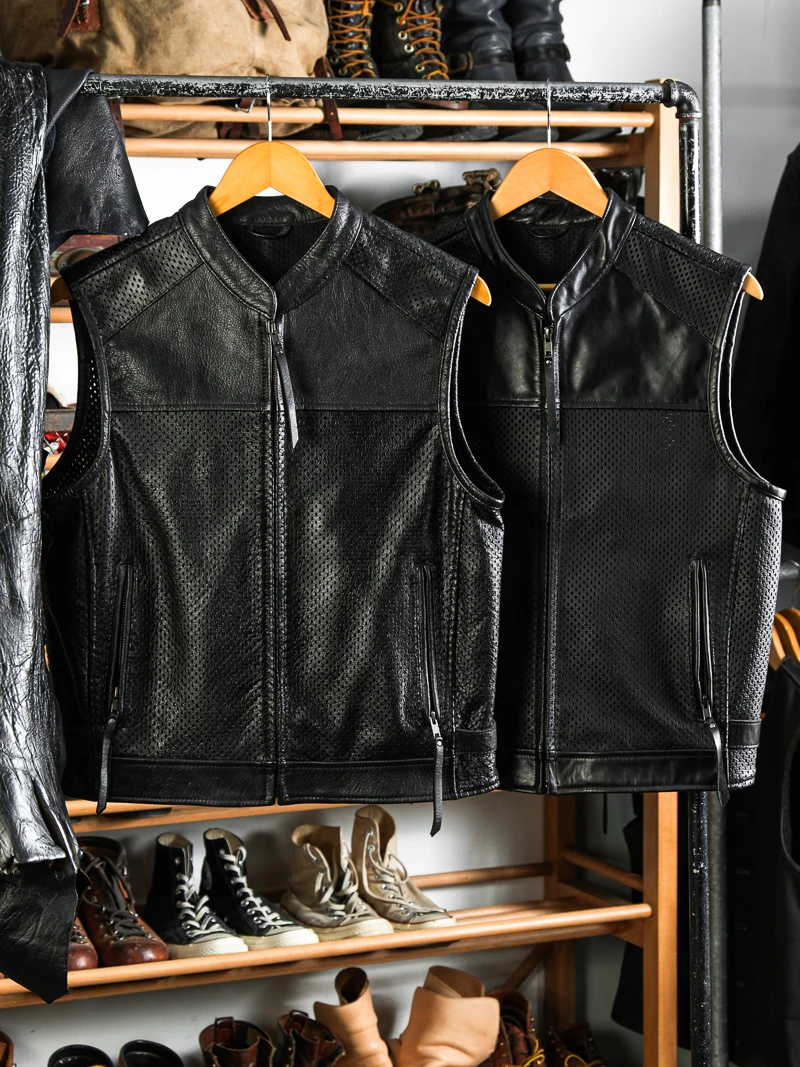 

Прохладный дышащий мотоциклетный жилет Me, летний жилет для верховой езды из натуральной кожи, неошитый HD T, большой размер, модный городской жилет, молодежный повседневный