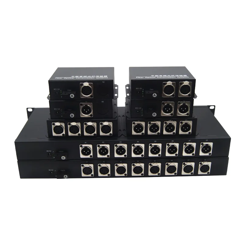 1-8CH Bi-Directional XLR Audio Fiber Optic Converter 8/16/24bit SC/FC 20KM SMF MMF XLR Audio Over Fiber Converter