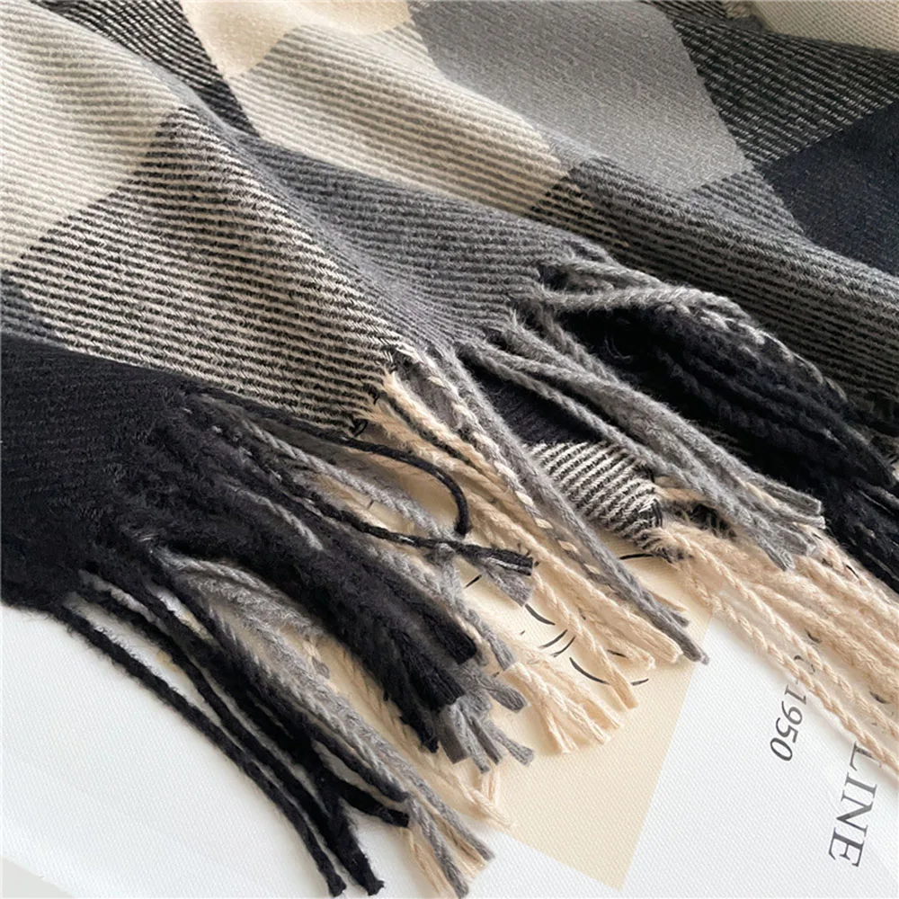 New Autumn Winter Korean Scarf For Women Thick Warm Wrap Plaid Tassels Head Scarves Female Windproof Shawl Men Neckerchief Hijab