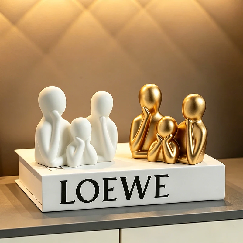 Lovely Family of Three Resin Figurine Abstract Family Sculpture Minimalist Decorative Ornament for Home Living Room Display