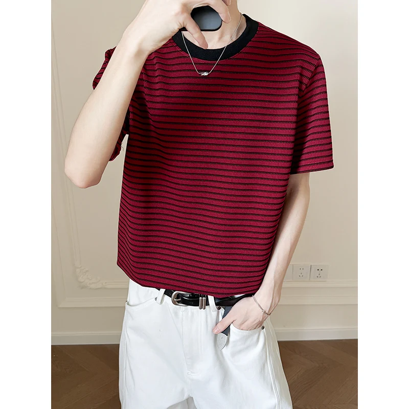 Summer Short Sleeved T-shirt Men Fashion Striped T-shirt Men Streetwear Korean Loose Casual T Shirt Mens Top Large Size 5XL