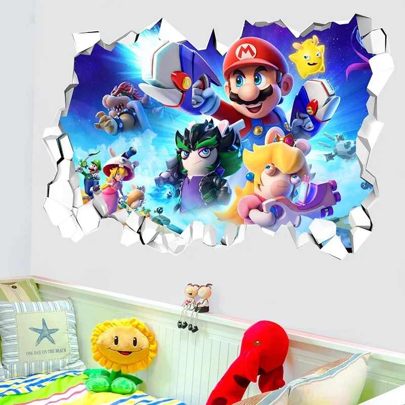 Super Mario Bros Cartoon Wallpaper Stickers, Figuras Anime, Auto-adesivo, Impermeável, Home Decorate, Quarto de Criança, Crianças