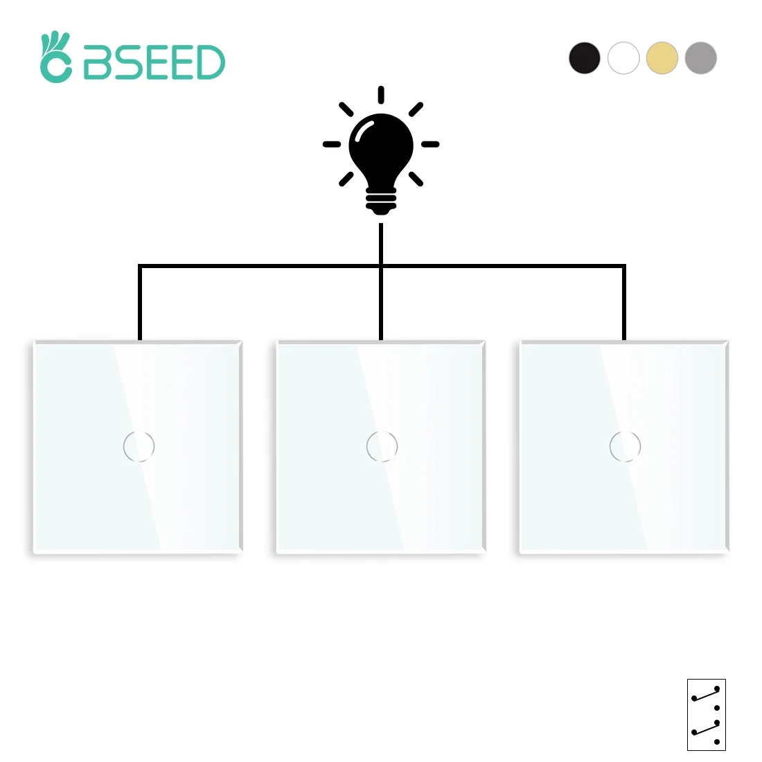 BSEED 1Gang 3Way Wall Light Switches Stairs Touch Switches Glass Sensor Panel EU Standard Blue Backlight 3pack