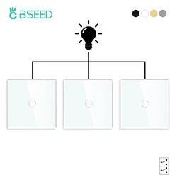 BSEED 1Gang 3Way Wall Light Switches Stairs Touch Switches Glass Sensor Panel EU Standard Blue Backlight 3pack