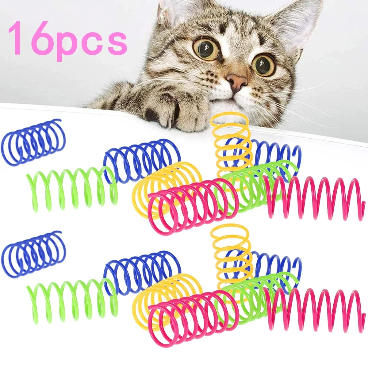 Cat Spring Toys 16pcs Colorful Cat Coil Toy Kitten Coil Spiral Springs Cat Toys Interactive Durable Heavy Gauge Cat Spring Tools