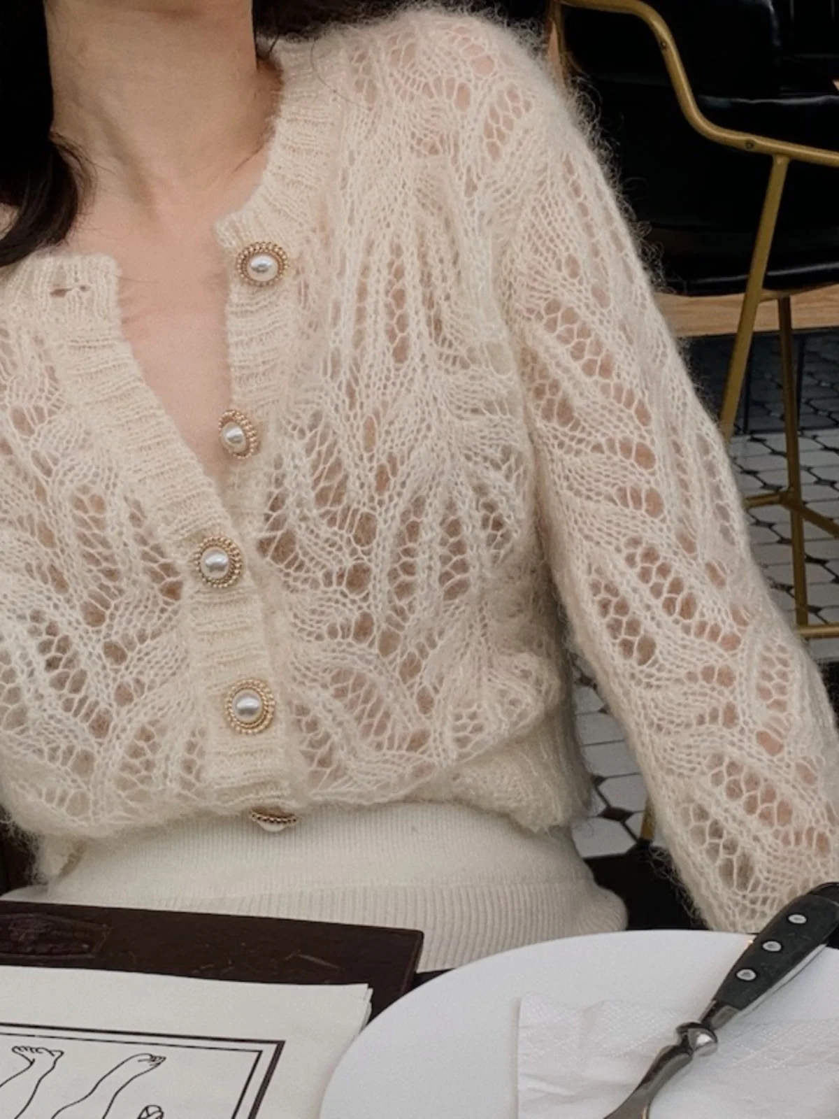 

Весенний белый ажурный тонкий вязаный кардиган 2023 года, женский топ-свитер, верхняя одежда, V-образный вырез, длинный рукав, свободный крой, трикотаж