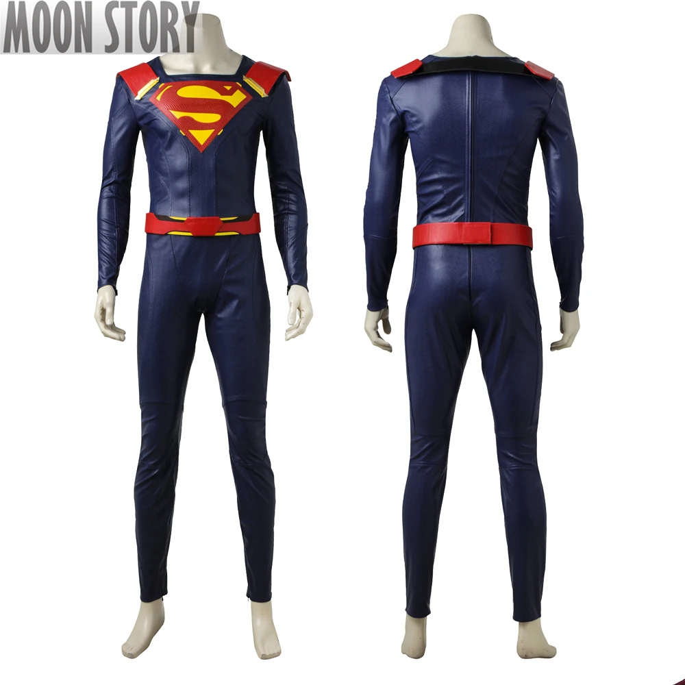 Supergirl Season 2 Super Clark Kent Cosplay Costume Adult Man Blue Battle Suit Red Cloak Full Set With Shoes Halloween Carnival