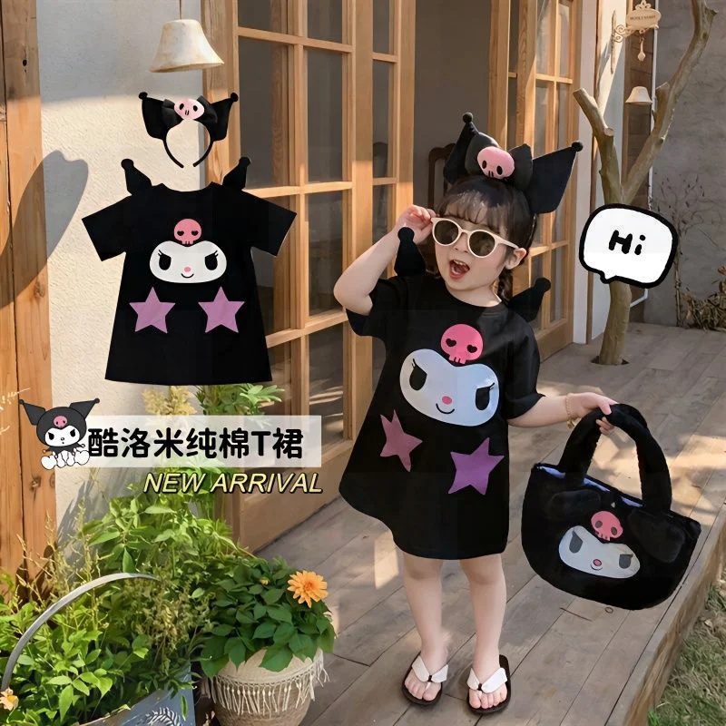 

2023 Sanrioes платье для маленьких девочек аниме Kuromi Kawaii Мультфильм летняя одежда день рождения свадебное платье пачка костюм подарок