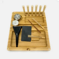 Wood Herb Rolling Tray Backflip Magnet Flip Bamboo Wooden Double-layer Tapered Storage Box Plastic Brush Durable All in One Ciga