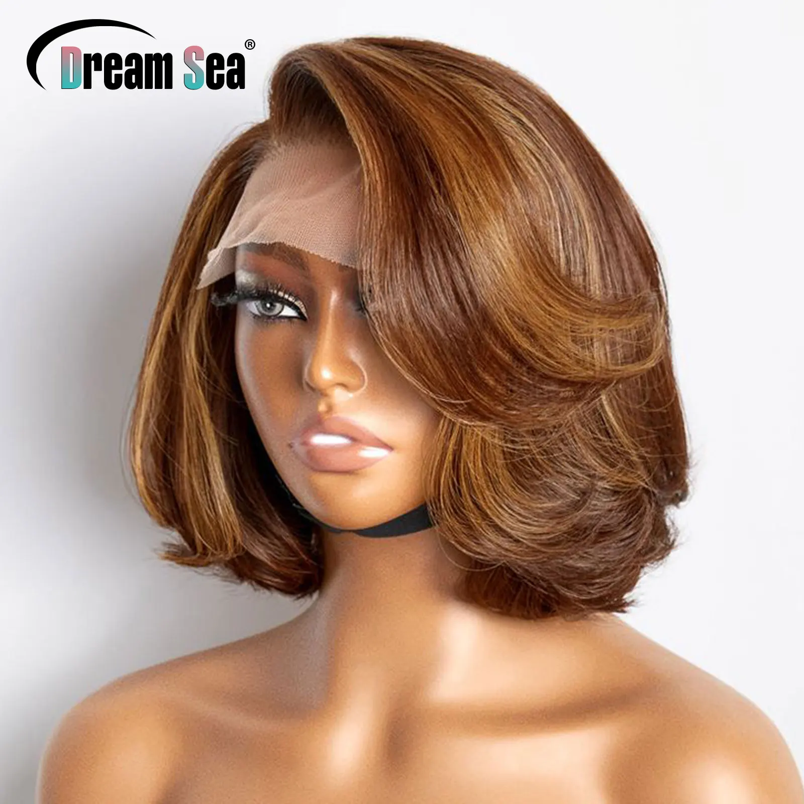 200 Density Blonde Highlight Short Bob Human Hair Wigs C Part 13x4 Lace Frontal Wig Pixie Cut Cut Brazilian Remy Hair For Women