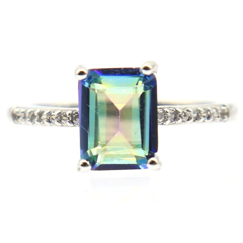 Buy 4 Get 1 Free 20x10mm Fire Rainbow Mystic Topaz Zultanite Color Changing Alexandrite Topaz CZ Ladies Engagement Silver Rings