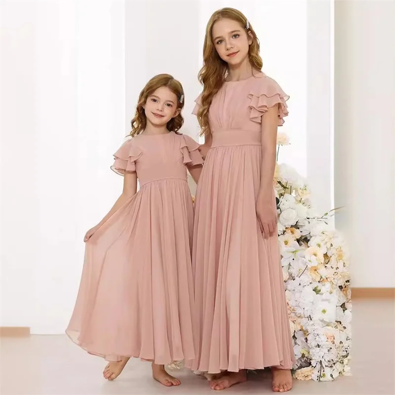 Baby Kids Princess Chiffon Sashes Flower Girl Dress Children First Communion Dress Ball Gown Wedding Party Dress Birthday