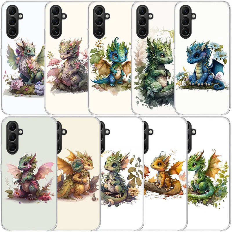 Cute Mythical Dragon Clear Phone For Samsung Galaxy A55 A35 A25 A15 A05S A04S A14 A24 A34 A54 A03S A13 A23 A33 A53 A73 A9 A8 A7