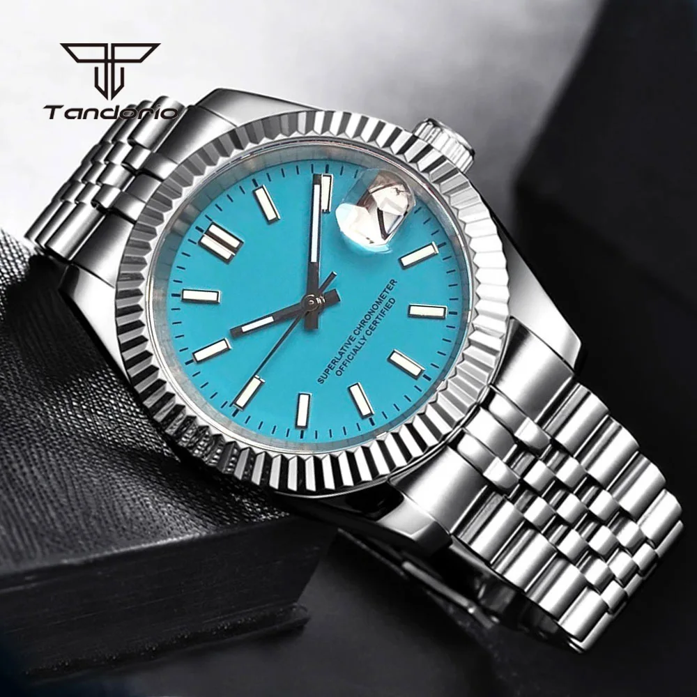 Tandorio 39mm/36mm NH35 Sapphire Business Men's Automatic Watch Sunburst Date Dive Watches Multicolor Stainless Steel Wristwatch