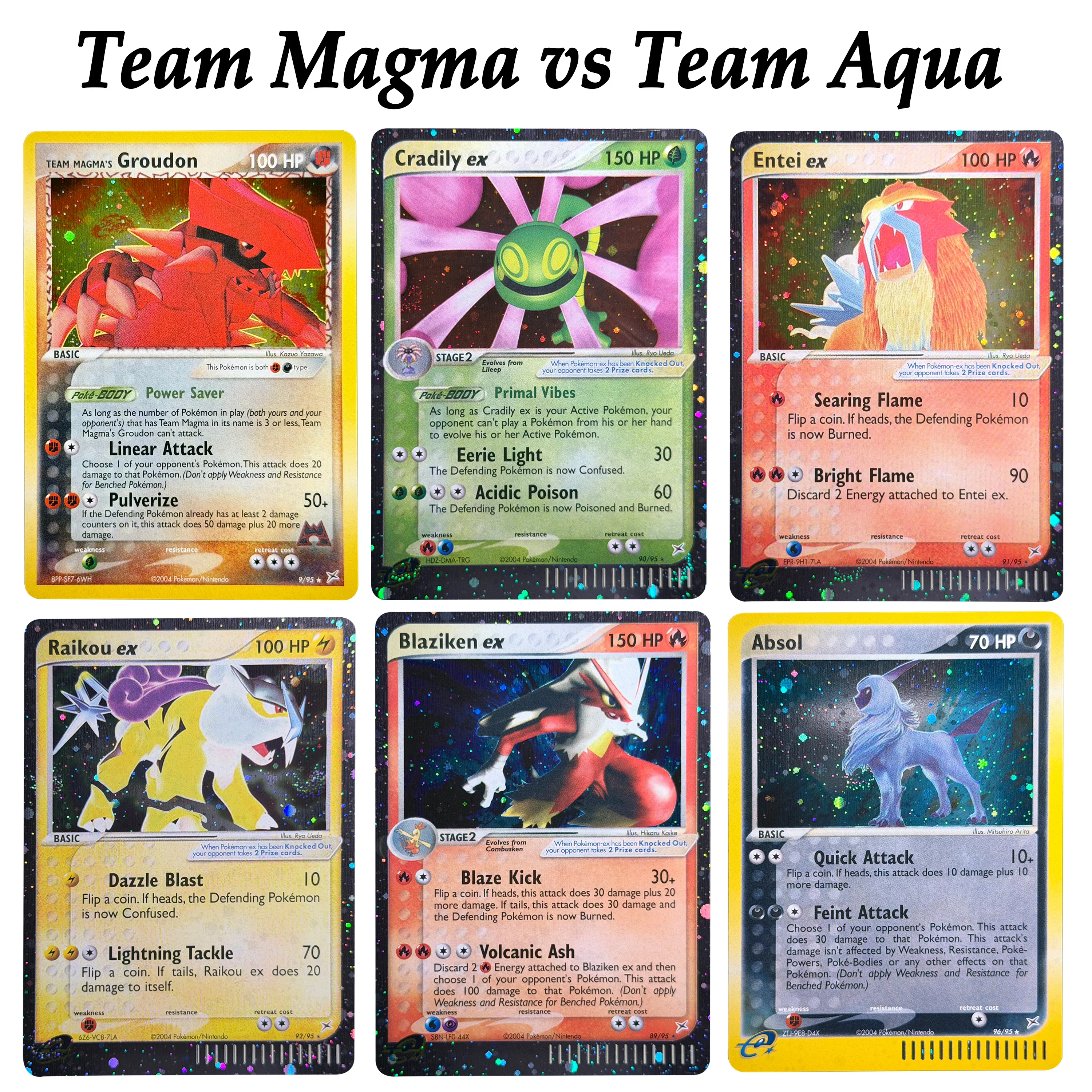 Tarjetas Proxy PTCG Team Magma vs Team Aqua MA Cosmos Holo Ultra Raras HR Cradily Blaziken Absol Swampert Raikou Jirachi Entei PKM