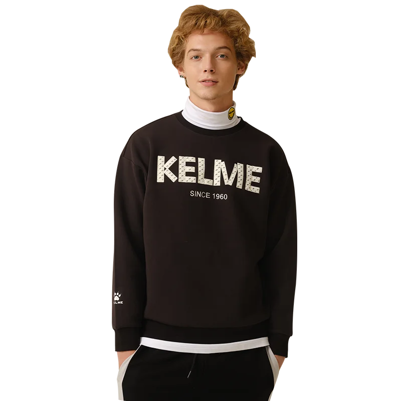 KELME Sports Casual Sweater Autumn Winter Round Neck Solid Knitted Top Men\'s Plush Loose Pullover TT90301018