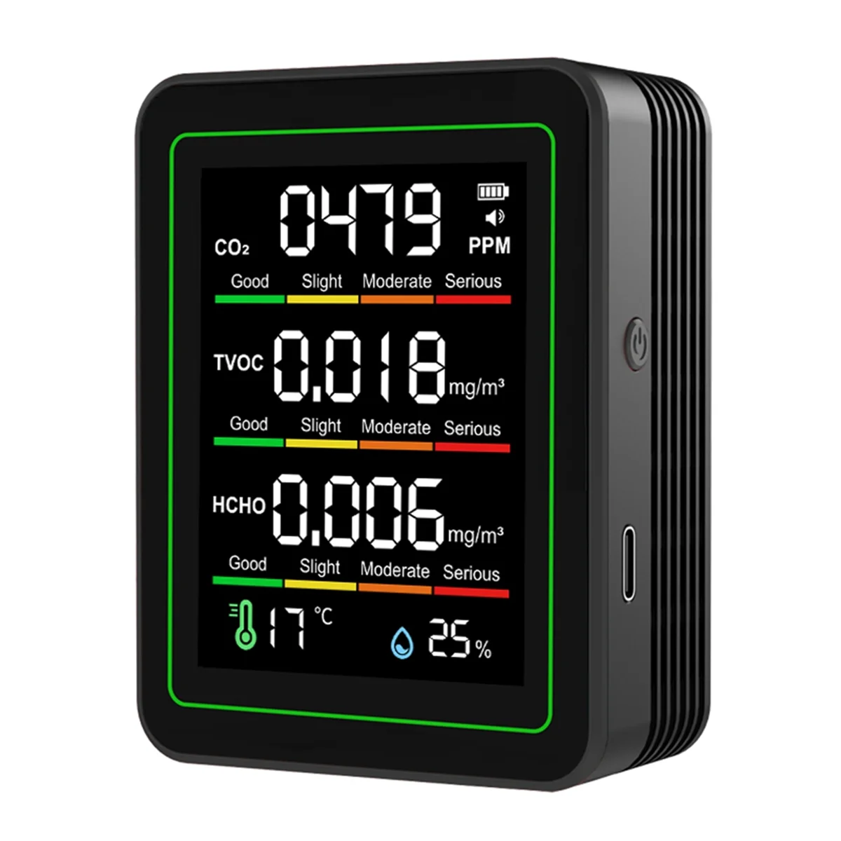 ABNJ Indoor Air Quality Monitor,CO2 Monitor/Temperature/Formaldehyde Detector/Humidity TVOC for Rooms,Grow Tents Black view 5