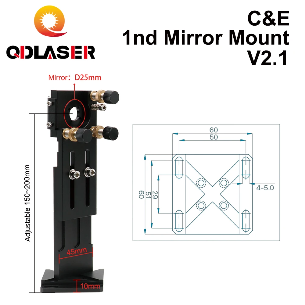 QDLASER C/E series CO2 First Reflection Mirror Mount 25mm Mount Support Integrative Holder for Laser Engraving Cutting Machine