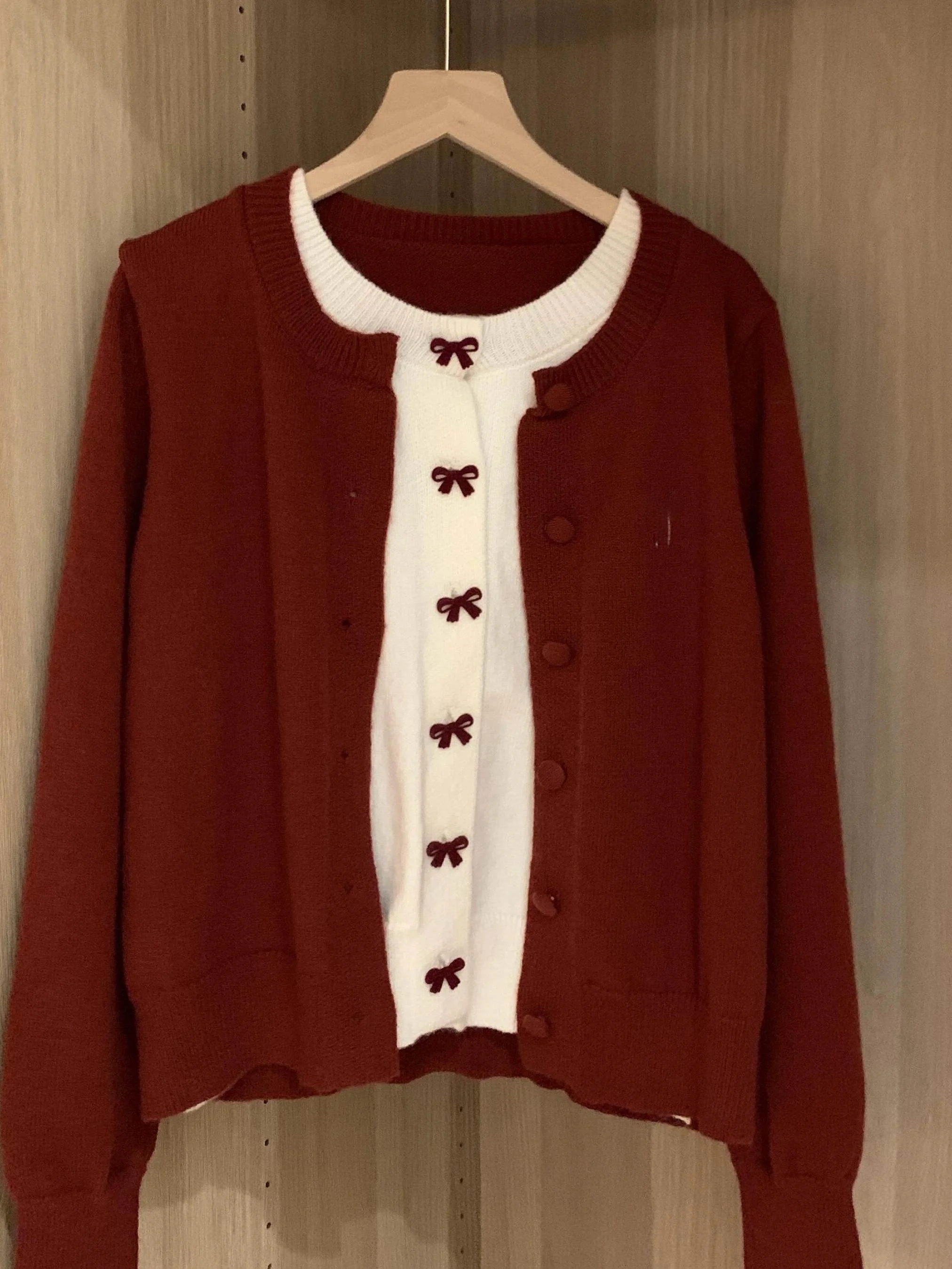 

Loose Long Sve round Ne Knitwear Knot Fake Two-Piece Open Cardigan Sweater Korean Sle Lazy Faion Women's Top