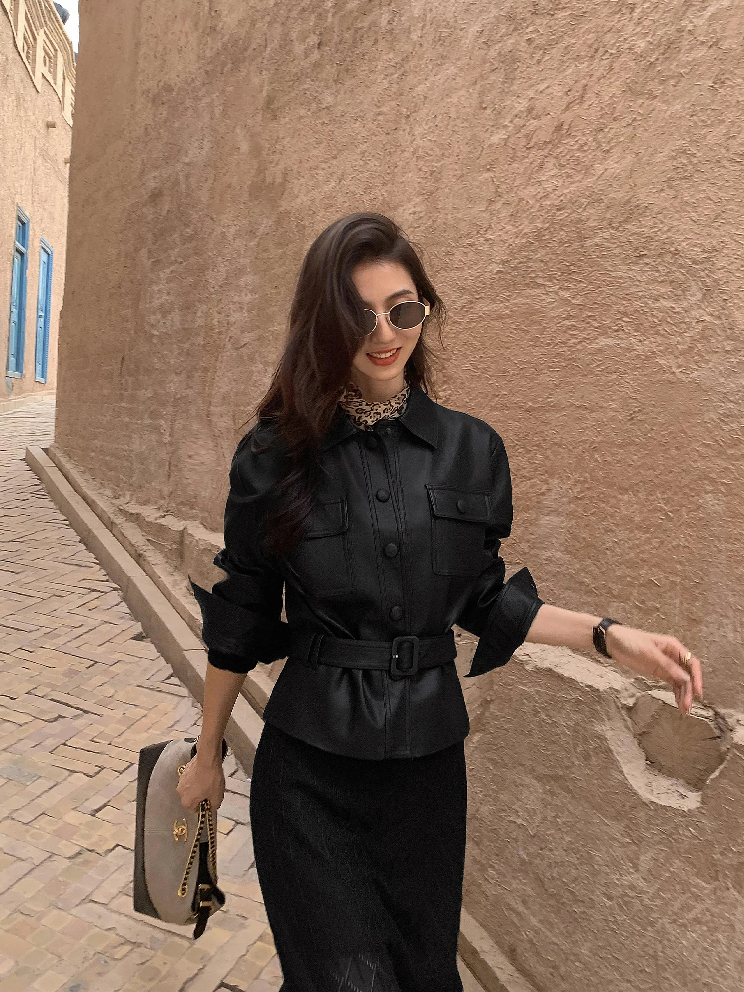 

Cool Bla PU Leather Jaet ort Coat Motorcycle Clothes MULVAN W26455 Youth Long Sve Regular Length Faionable