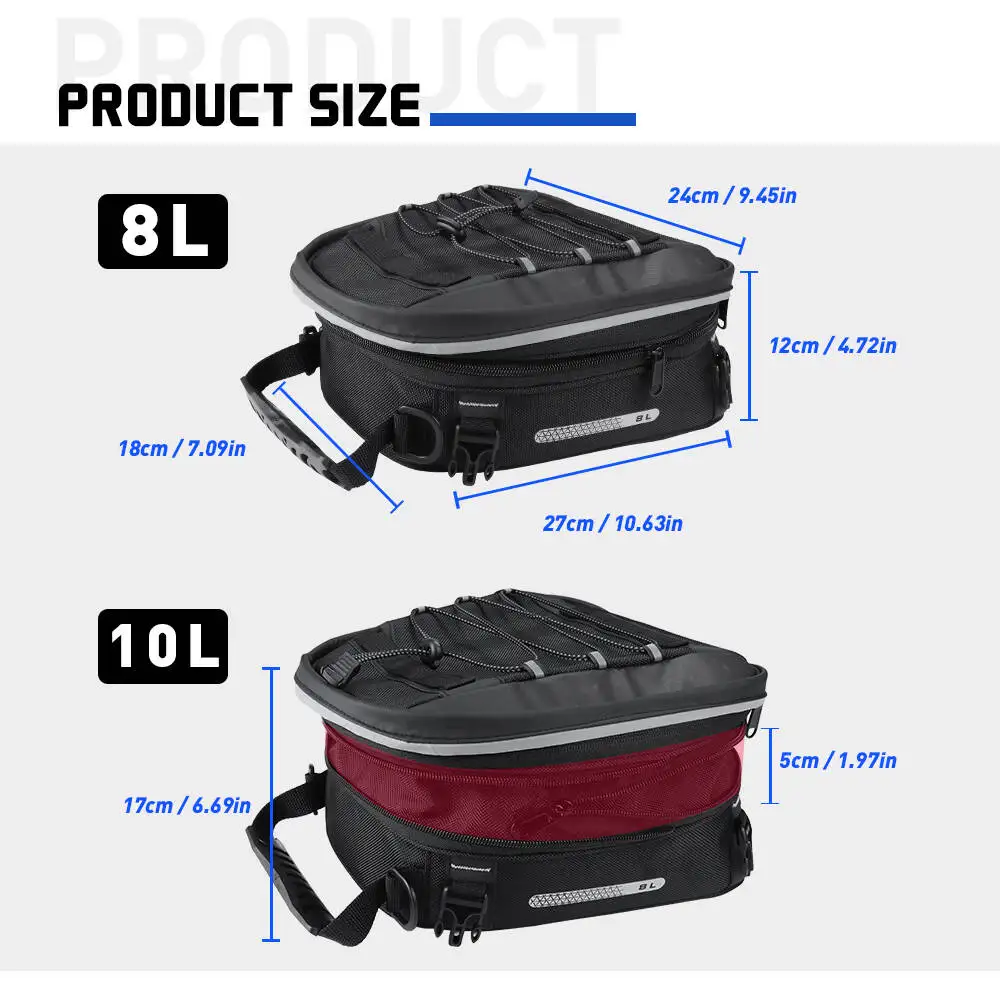 Motorcycle tail bag expandable 8-10L universal motorcycle rear seat luggage storage bag, with shoulder straps and rain cover - Image 5