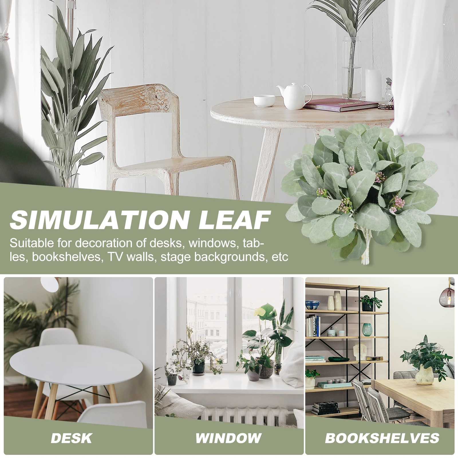 

5pcs Lifelike Simulation Plant Decor Artificial Green Leaves For Diy Home Wall Table Stage Decoration Greenery Decor Fake Plant