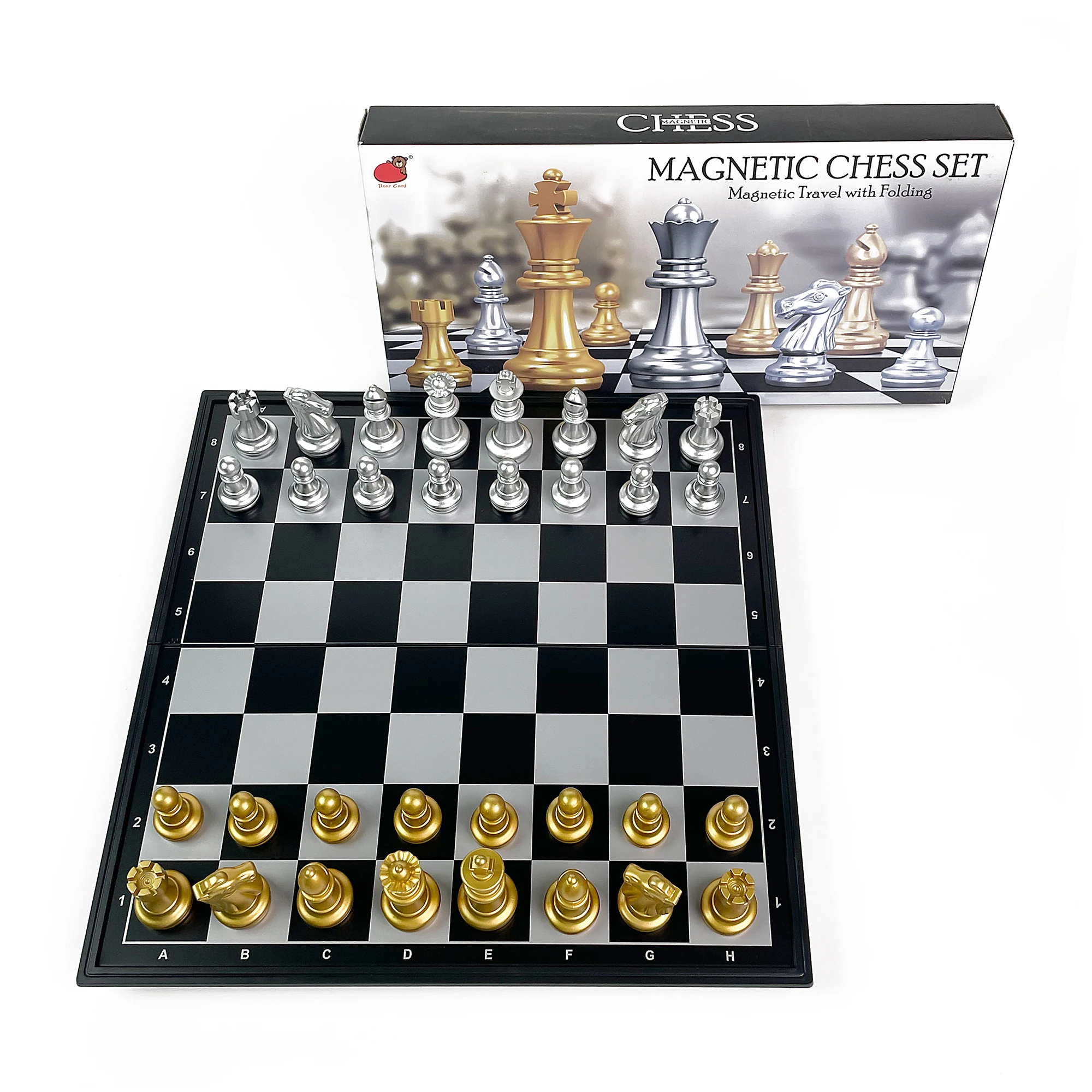 

31.8cm x 31.8cm Foldable Magnetic Gold and Silver Chess Board Game Portable Plastic Tabletop Travel Outdoor Set