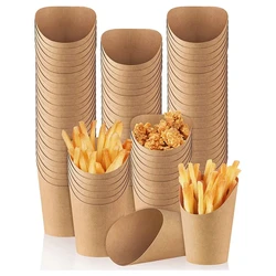 50PCS Disposable French Fry Cups Kraft Paper French Fry Rack Restaurant Stall Party Snack Container Waffle Ice Cream Snacks