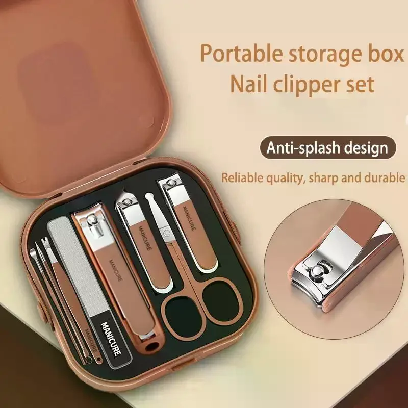 Nail Care Kit Anti-Splatter Manicure Set Stainless Steel Nail Clippers Buffer File Grooming Tools With Travel Case For Men Women