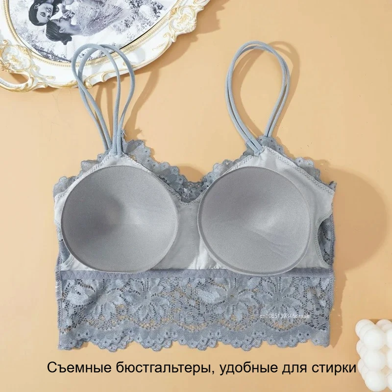 Sexy krajková podprsenka Top Pohodlná braletka Jednobarevné Dámské spodní prádlo Dámské duté bezdrátové prodyšné spodní prádlo Bezešvá podprsenka - náhled 4