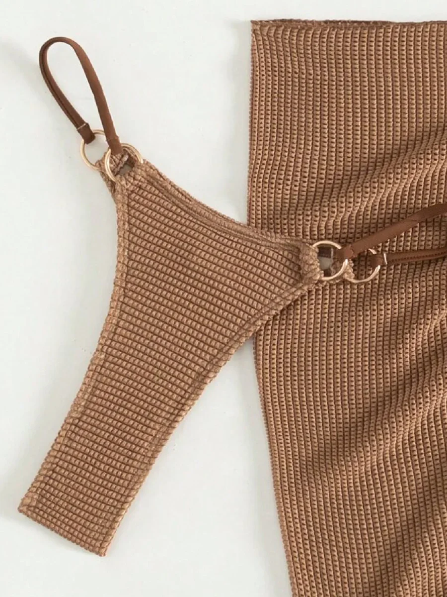 with Sarong Wrinkled Mini Micro Thong Bikini Female Swimsuit Women Swimwear Three-pieces Bikini Set Bathing Suit Swim Beachwear
