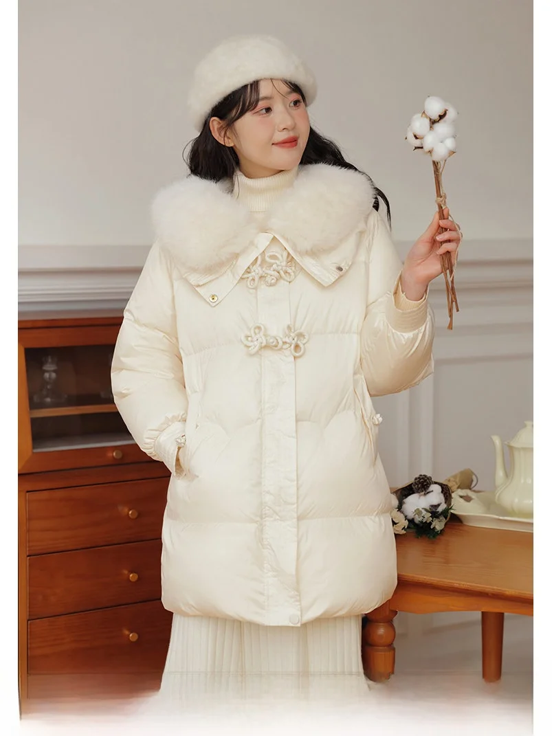 

Новогодняя китайская утепленная куртка для женщин: зимнее теплое пальто с большим меховым воротником, красное, праздничное, из ткани с эффектом памяти