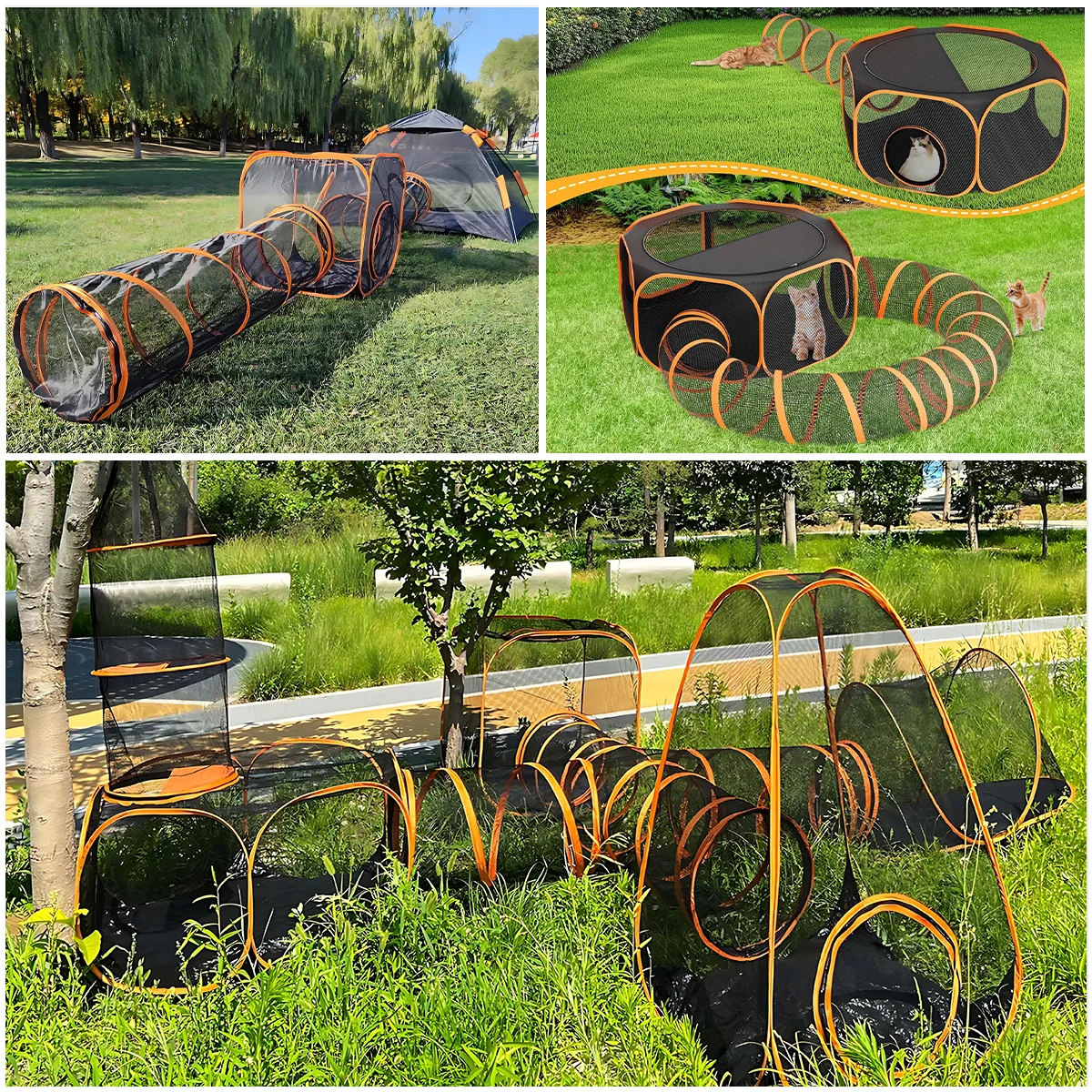 

Портативный игровой туннель для кошек с несколькими клетками и туннелями, сетчатая конструкция, включает сумку для хранения для мелких животных