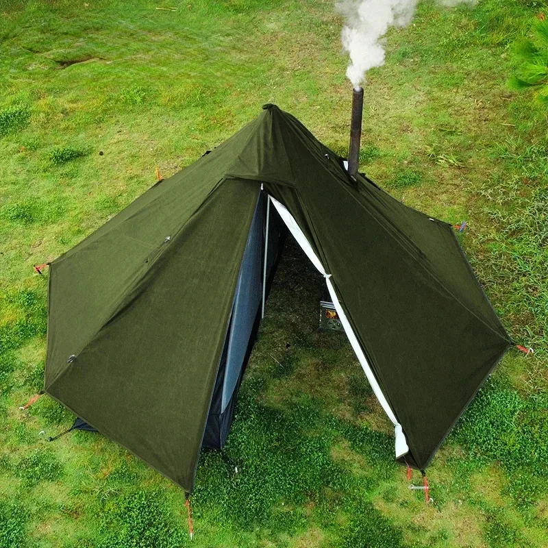 Camping Hot Tent with Chimney Window Outdoor Ultralight Tipi Teepee Tent Pyramid Double Layer Bushcraft 1 Person Tents Hot Tent