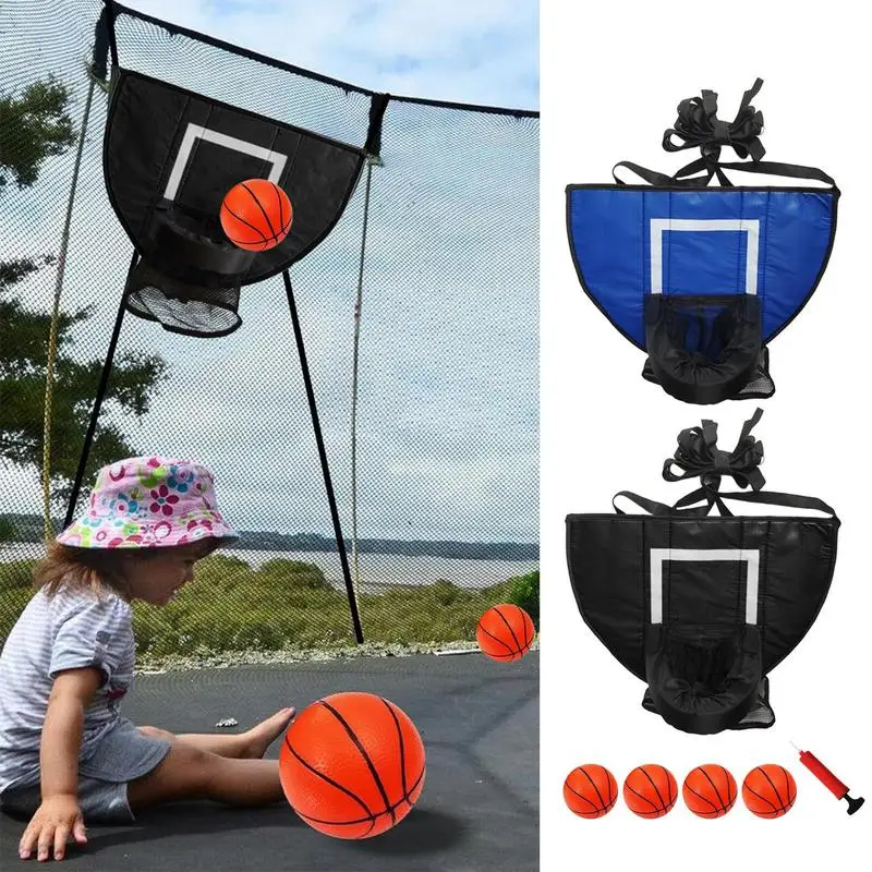 

Trampoline Basketball Hoop Attachment Soft Basketball Hoop Frame With 4 Balls And Pump Trampoline Attachment For Kids Playground