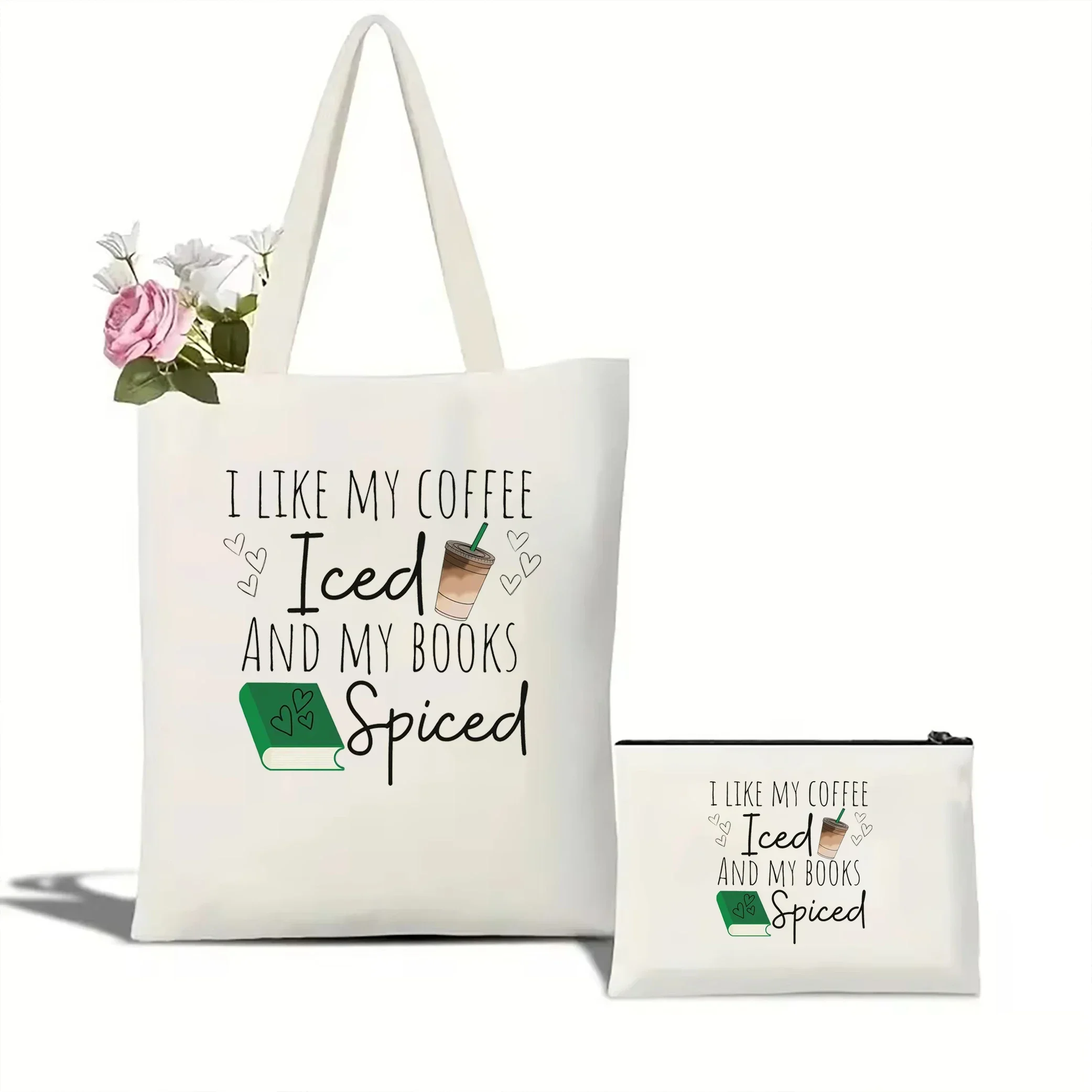 Iced Coffee and Spicy Books Shoulder Bag Book lover tote bag Bookworm Gift Book Girl Coffee and Books tote bag bookish tote bag