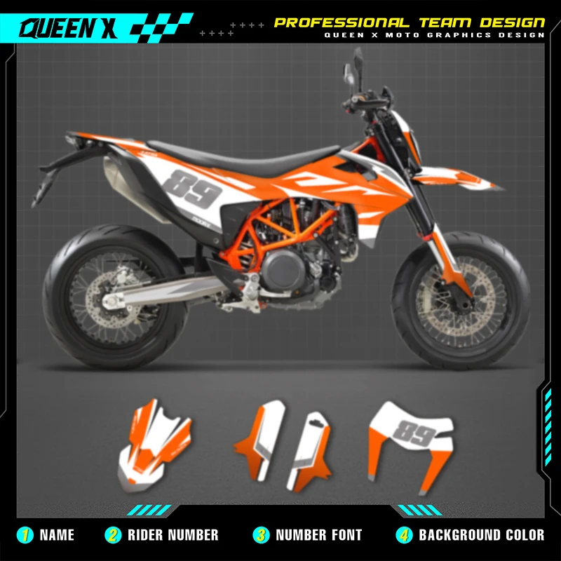 

Queen X MOTOR Custom Team Motorcycle Graphics Decals Stickers Kits For KTM SMC-R 690 Enduro 2019 2020 2021